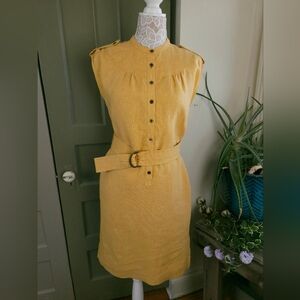 Talbots Dandelion Yellow Belted Linen Summer Shirt Dress Women's 6 Petite